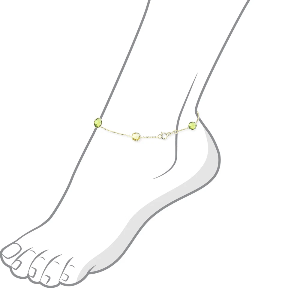 Tobillera de oro amarillo de 14K con peridoto y piedras preciosas de cuarzo limón 9,5 pulgadas Foto 2 de 2