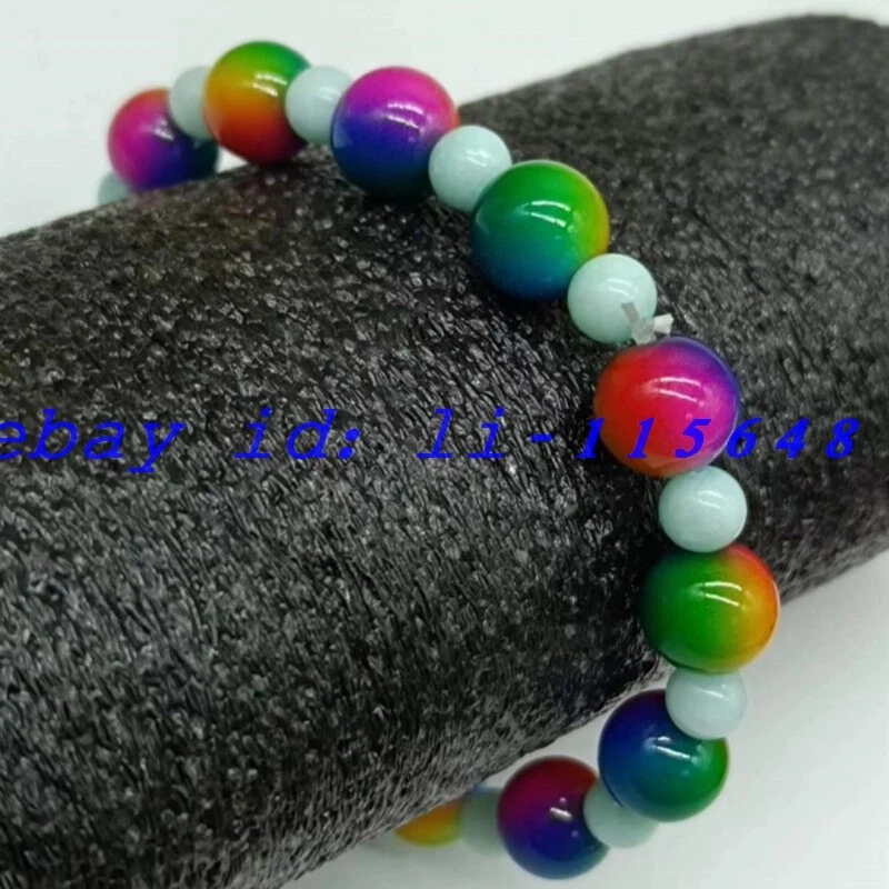 10mm Multicolor Shell Pearl & 6mm Light Green Amazonite Round Bracelet 7.5inch Foto 3 de 4