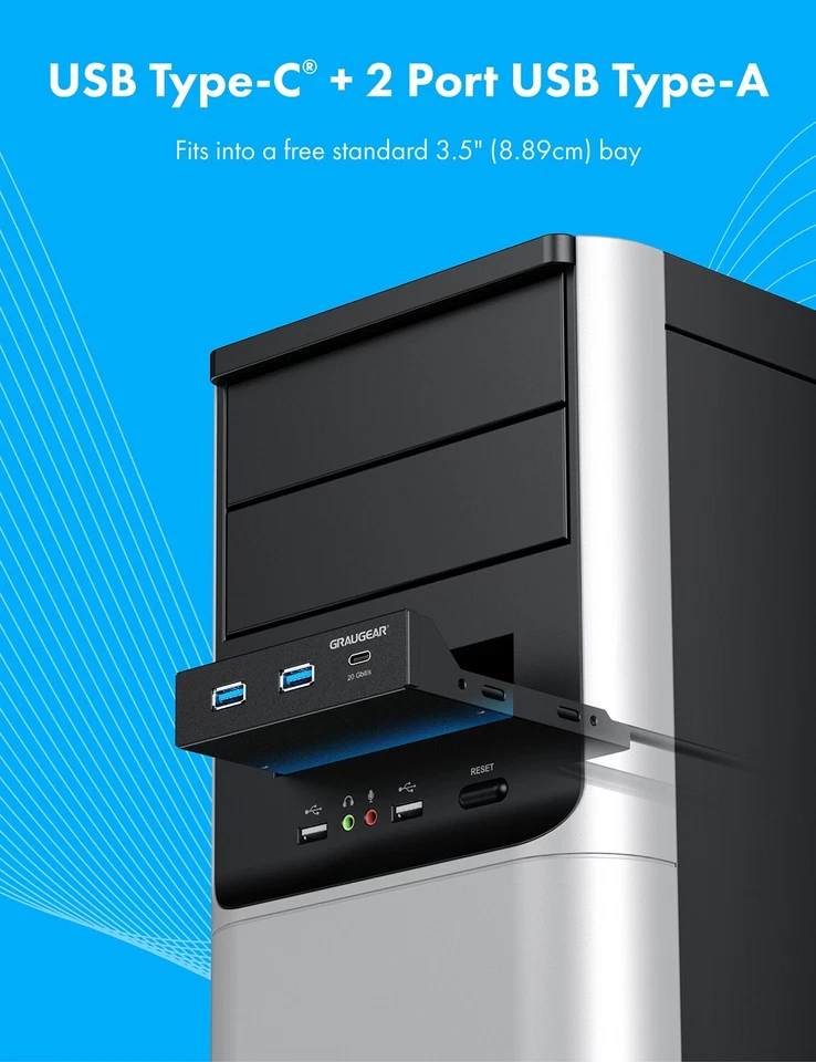 Frontpanel USB-HUB Einbaurahmen 2,5" SSD 3,5" HDD in 5,25 Zoll PC Schacht 20Gbps - Bild 4 von 4