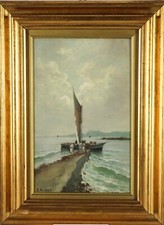 RADAMES SCOPPA NAPOLI 1877. 1957   “RITORNO DALLA PESCA “OLIO SU TAVOLA 