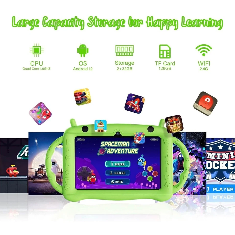 7" Android 12 Kids Tablet PC 2GB+32GB Dual Camera WiFi - Image 3 of 4