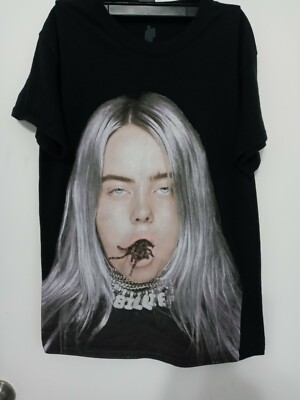 Billie Eilish 2020 With Tarantula In Mouth Black Graphic Concert T