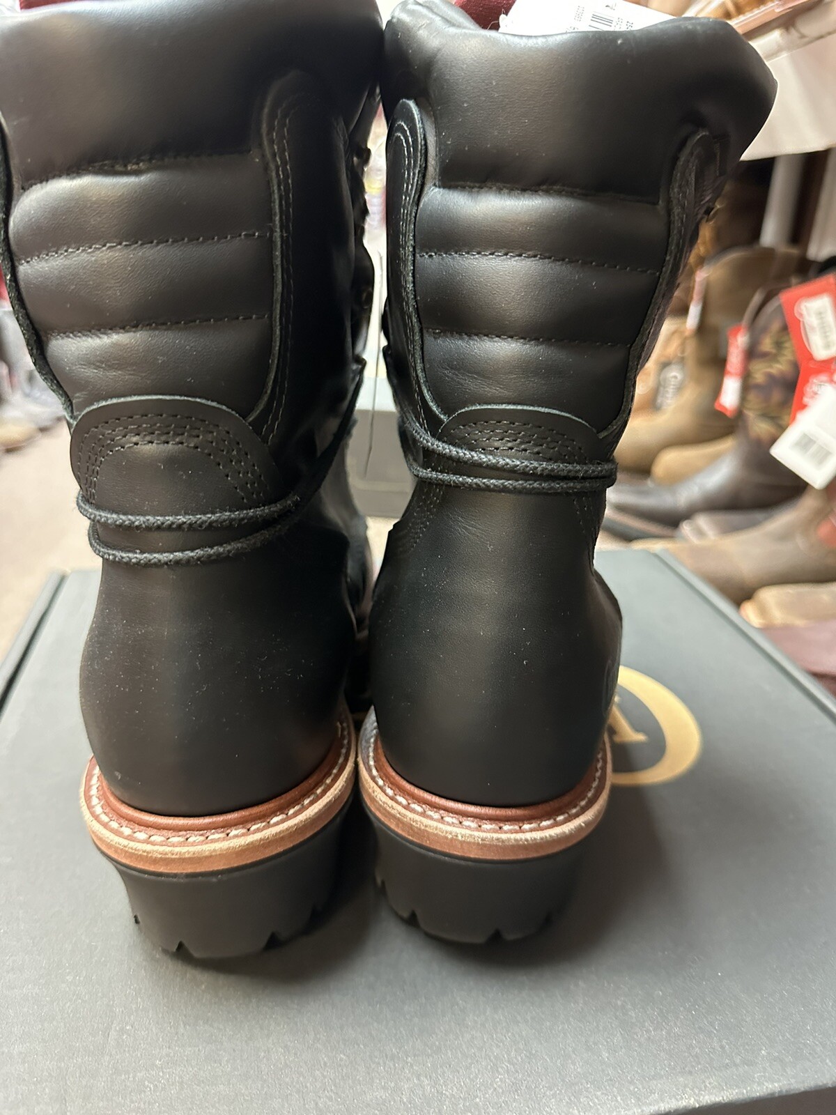 mens work boots Motorcycle Black  Chippewa 9.5E Steel Toe#25410 Logger