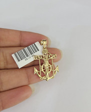 Real 10k Jesus Anchor Pendant Charm Yellow Gold 10Kt Genuine Crucifix