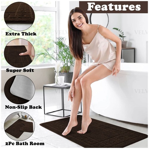 MEMORY LOOP BATH MAT SET PEDESTAL NON SLIP SUPER SOFT TOILET BATHROOM RUG 2PC - Picture 196 of 341