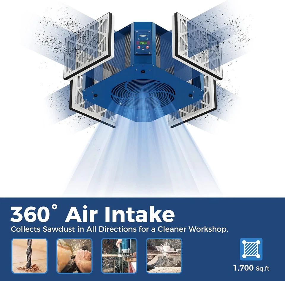 ALORAIR 360° Air Filtration System Woodworking Hanging Ceiling Shop Air Purifier - Image 3 of 4