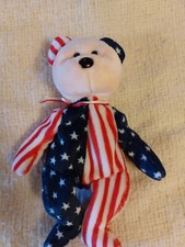 TY Beanie Babies "Spangle" Pink Head Plush Bear American Flag