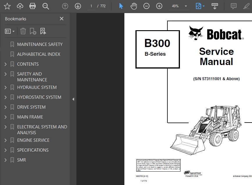 BOBCAT B300 BACKHOE LOADER OPERATORS OWNERS SERVICE REPAIR SHOP MANUAL PDF USB - Image 2 of 4