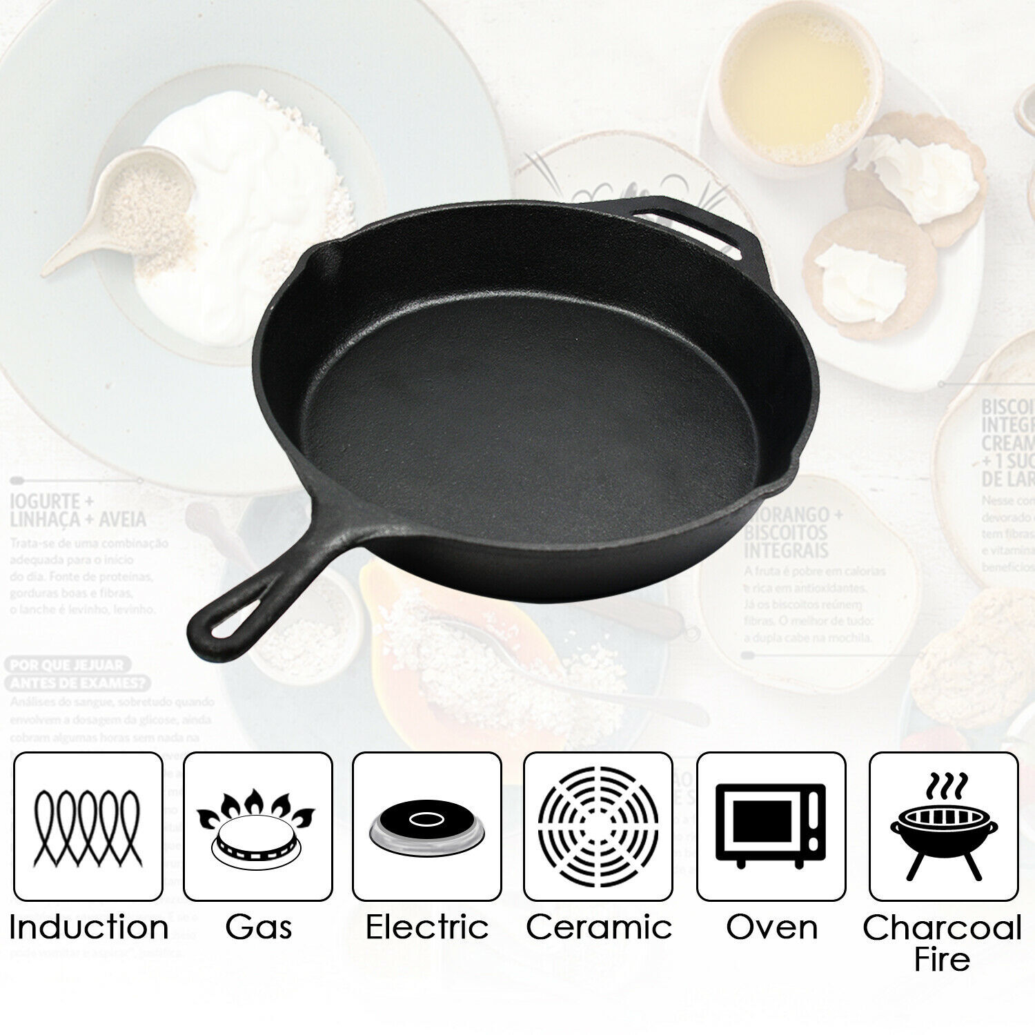 Toque 30cm Cast Iron Frying Pan Non Stick Steak Skillet Round BBQ Grill ...