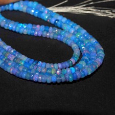 4-6mm Natural Blue Ethiopian Fire Opal Faceted Roundell Gemstone Beads 8 Inch