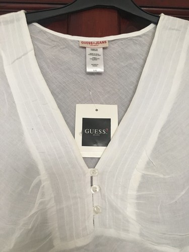 Guess- White Cotton Summer Blouse (slight Mark On Neckline Should Washout) - Picture 2 of 6