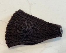 Women's Cable Knit Headband w/ Floral Embellishment in Brown