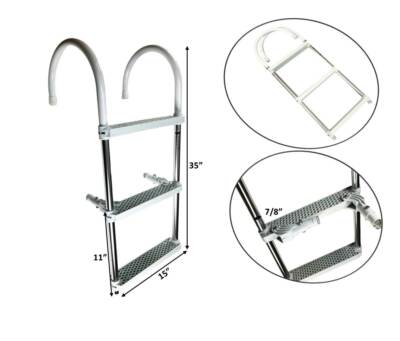 #Marine Boat Aluminum White Polyethylene Swim Boarding 3 Step Ladder Hook 35X15''