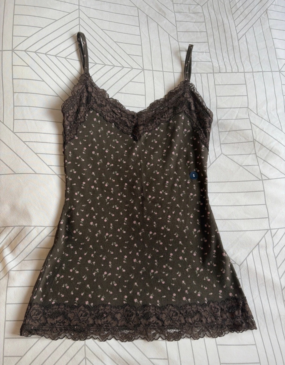 Hollister Brown Floral Lace Trim Fitted Size Small...