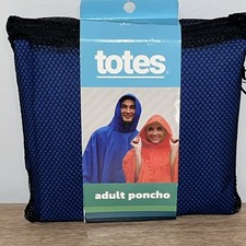 Totes Brand Adult Waterproof Blue Poncho with Mesh Carrying Bag - NEW