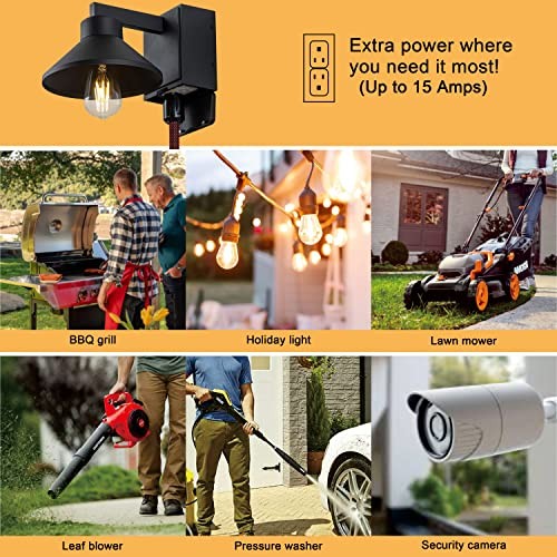  Porch Light with Outlet, Matte Black Waterproof 1-Pack Powder-coated Black