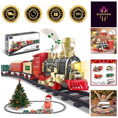 Deluxe Electric Christmas Train Set with Lights & Sounds - 3 Cars & 10 Tracks