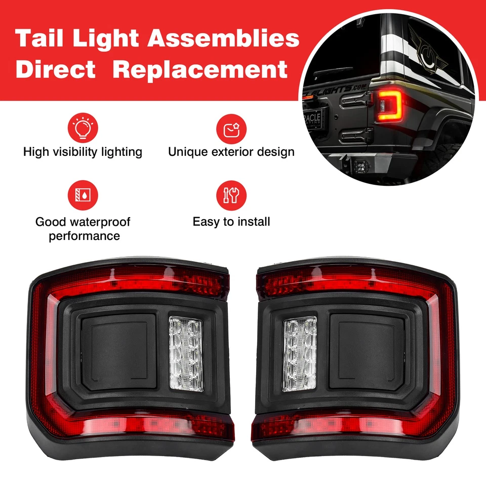 5884-504 Flush Mount LED Tail Lights for 2018-2022 Jeep Wrangler JL USA STOCK - Image 3 of 4