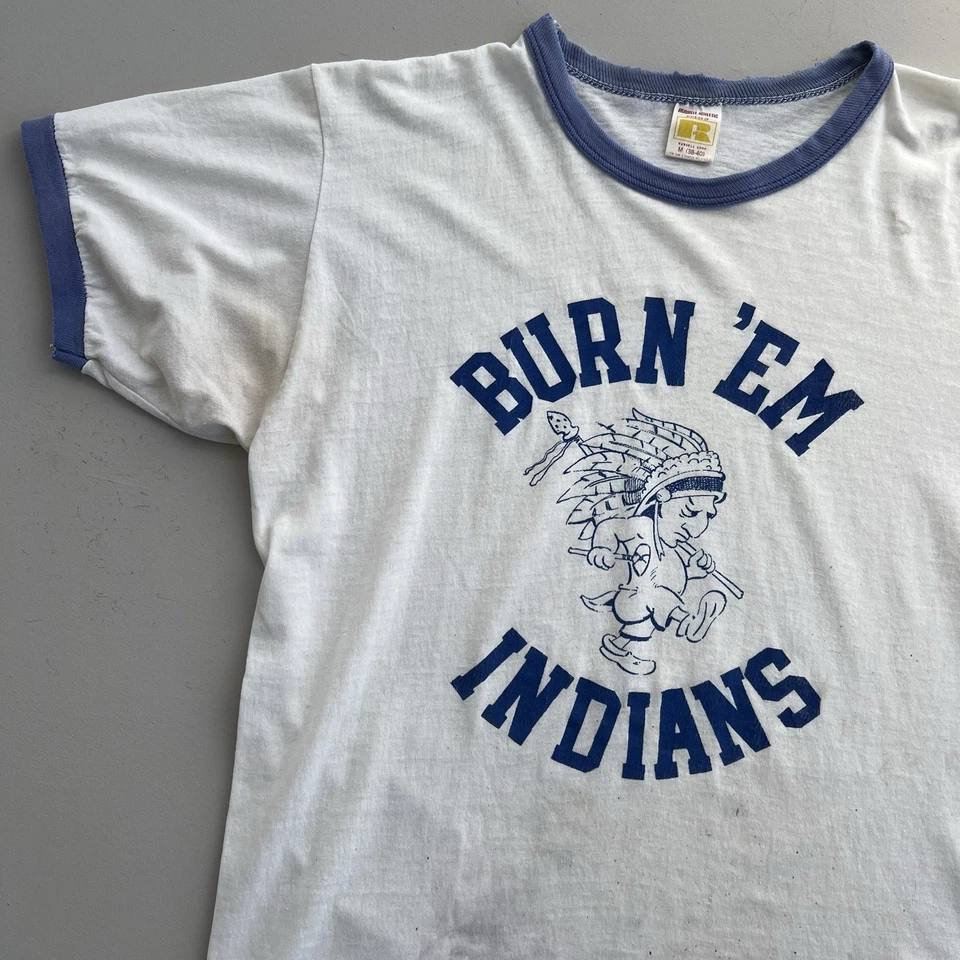 Indian Mascot Emblem 70s Russell Athletic Ringer T-Shirt Tee Size Medium - Image 3 of 4
