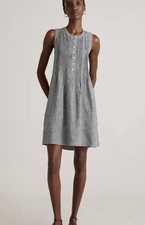 Quince 100% European Linen Sleeveless Swing Black White  Gingham Dress XS