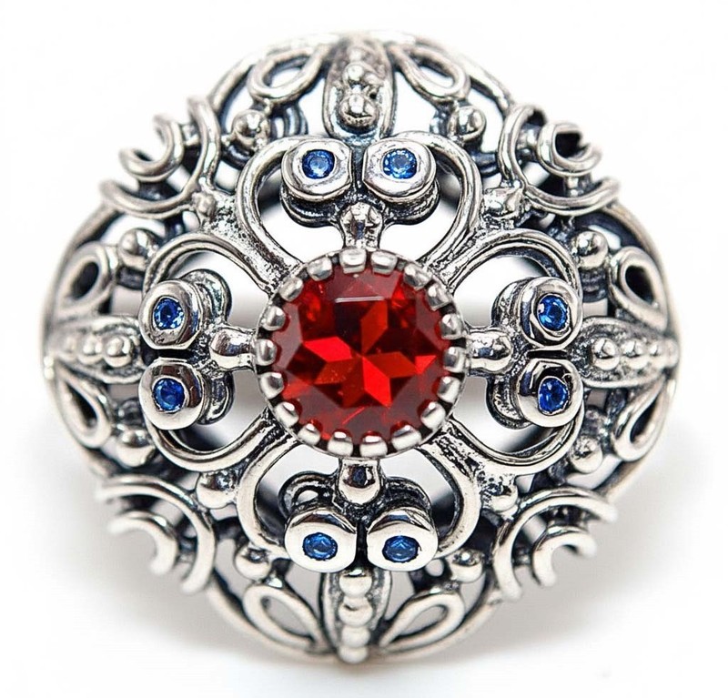 1CT  Fire Garnet 925 Sterling Silver Filigree Ring Sz 7 PC9-3