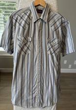 Plains Western Wear Men  s XL Blue Striped Short Sleeve Pearl Snaps Shirt