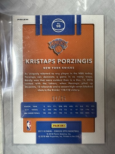 /25 - 2017-18 Panini Donruss Optic - Kristaps #98 Aqua Prizm - Picture 2 of 3