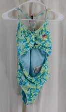 Hurley Girls One Piece Cut Out Swim Suit Turquoise Waves Size 14