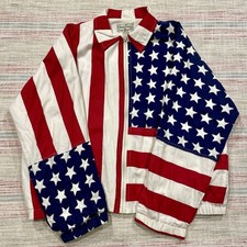 Vintage Rosettes USA American Flag Patriotic Stars Stripes Zip Jacket Coat Sz L