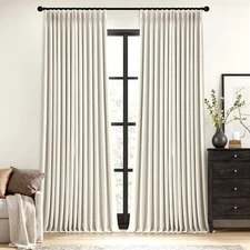 Natural Pinch Pleated 100% Blackout Curtains 102 Inch Length 2 Panels Set, Pl...