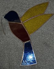 Vintage Stained Glass Hummingbird Suncatcher Yellow Red Blue Window Hanging Bird