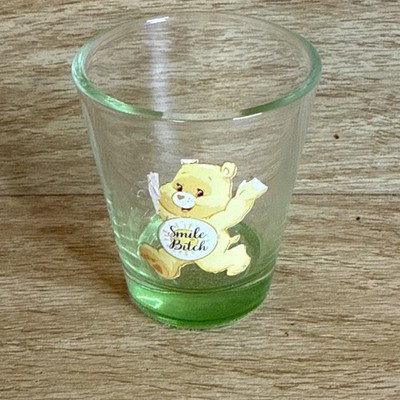 Swear Care Bear Shot Glass Yellow  Smile    Naughty Bar Barware  Female