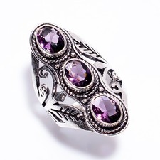 925 Sterling Silver Jewelry Handmade Amethyst Gemstone Ring 7 US Gift For Her