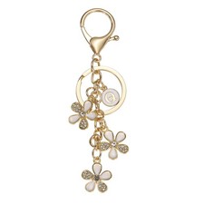 Initial Letter Flower Keychain, Cute Alphabet Q Cherry Blossom Keyring, White