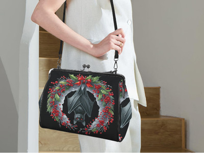 Gothic Christmas Bat Wreath Hand Shoulder Cross Body Bag Satchel 9 x 13 Gift