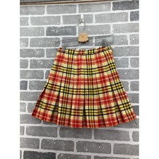 Vintage Bradley Girls Red Yellow Plaid Pleated Skirt Size 7/8 Brushed Polyester