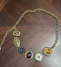 Chico's Concho Belt Boho Chunky Chain Belt Oversized Jewels Antique Brass Tone