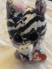 Ty Beanie Flippables Zoey The Zebra stuffed animal Plush figure 6” NWT