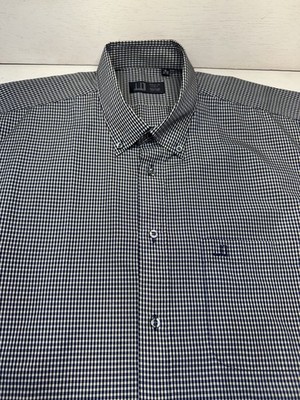 Dunhill Shirt Made in Italy Mens 18 1/2 x 34-35 Checkered Cotton Short Sleeve