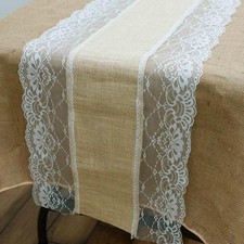 1 Dozen LACE BURLAP 12 TABLE RUNNER 14x108" Rustic Natural Country Wedding Party