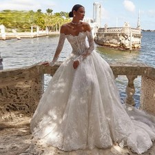 Boho Wedding Dress Off Shoulder A Line Lace Appliques Sweep Train Bridal Gowns