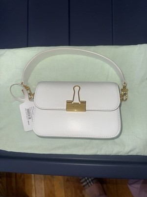Off-White Binder Clip White Shoulder Bag Gold Hardware Zip Tie Accent