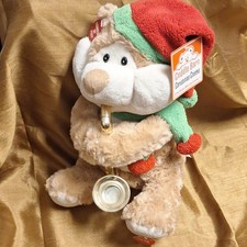 Cuddle Barn Medium Christmas Cheeks Bear Stuffed Animal Talking Brown Red