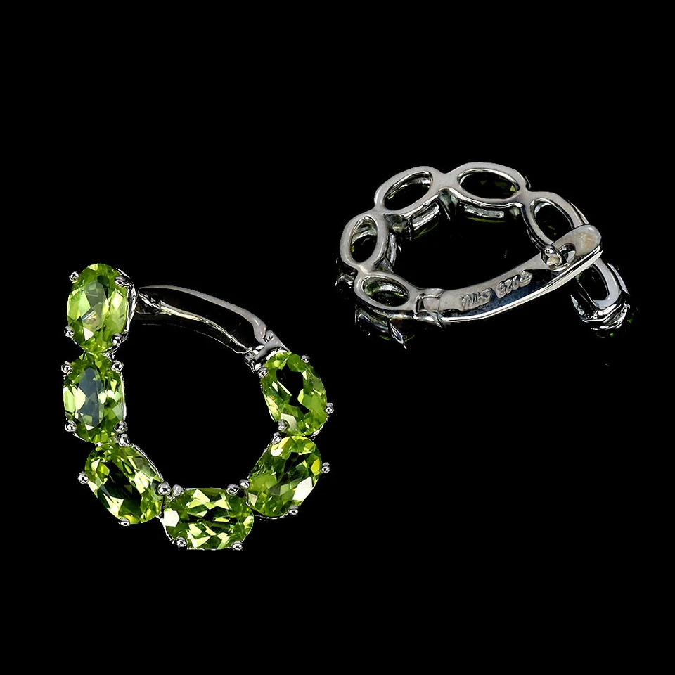 925 Sterling Silver Earrings Oval Peridot 6x4mm Natural Gemstone Jewelry - Image 3 of 4