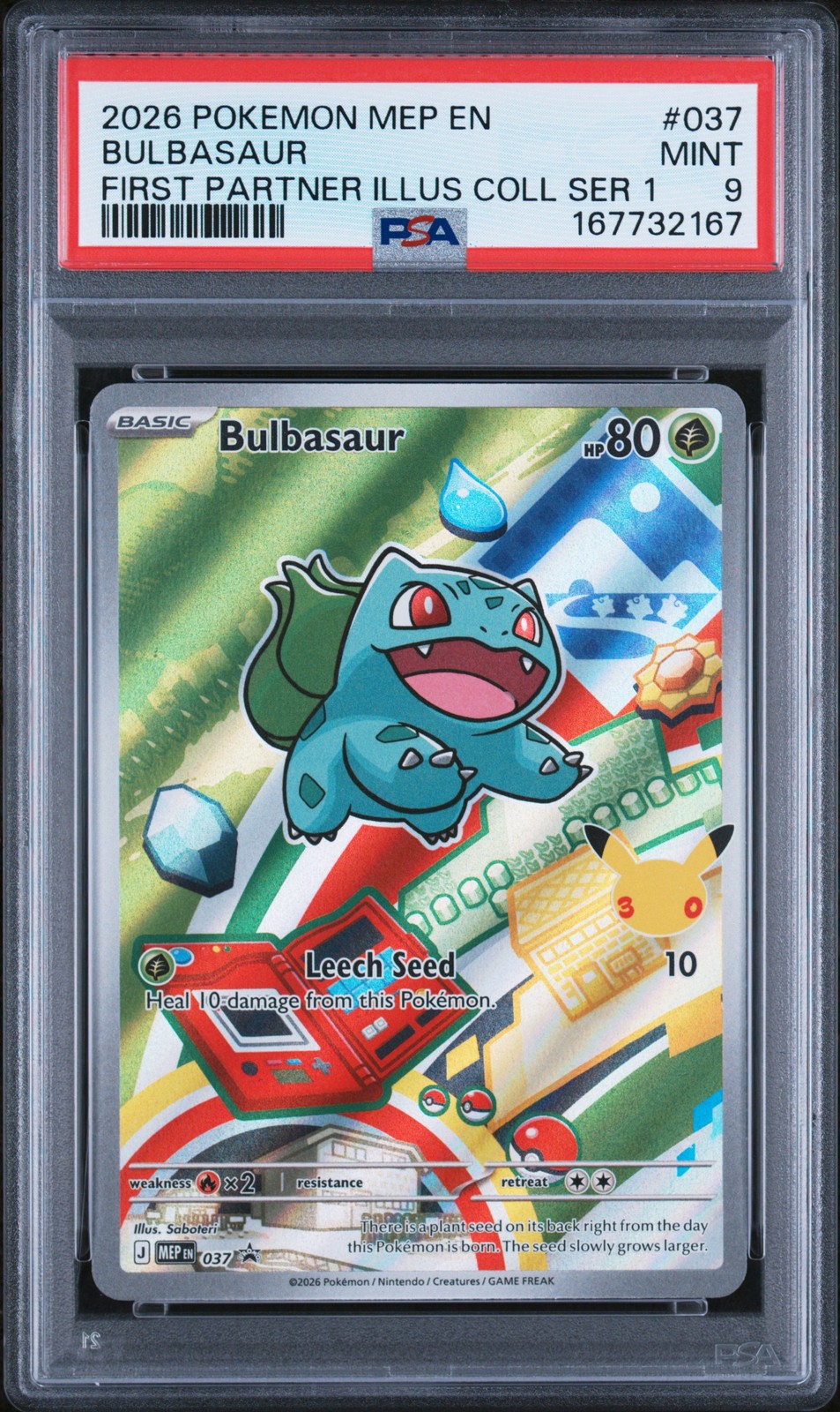 2026 POKEMON MEP FIRST PARTNER ILLUSTRATION COLLECTION #037 BULBASAUR PSA 9