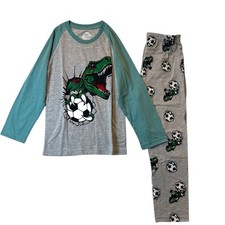 Dinosaur Pajama Set Soccer Dino Print Green  Gray Boys Size 6 New w/out tags