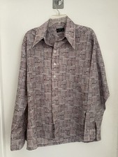VTG 60s 70s JC Penny Polyester Shirt M Geometric Print Disco Dagger Collar