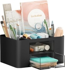 Pen Organizer with 2 Drawer, Multi-Functional Pencil Holder for Desk
