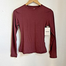 C202 Women's Medium Red Jam Long Sleeve Double Lined Slim Fit Crew Neck Top NWT
