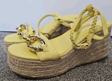 RIVER ISLAND RI LEMON YELLOW PLATFORM WOVEN WEDGE ANKLE STRAP SANDALS SHOES UK 6